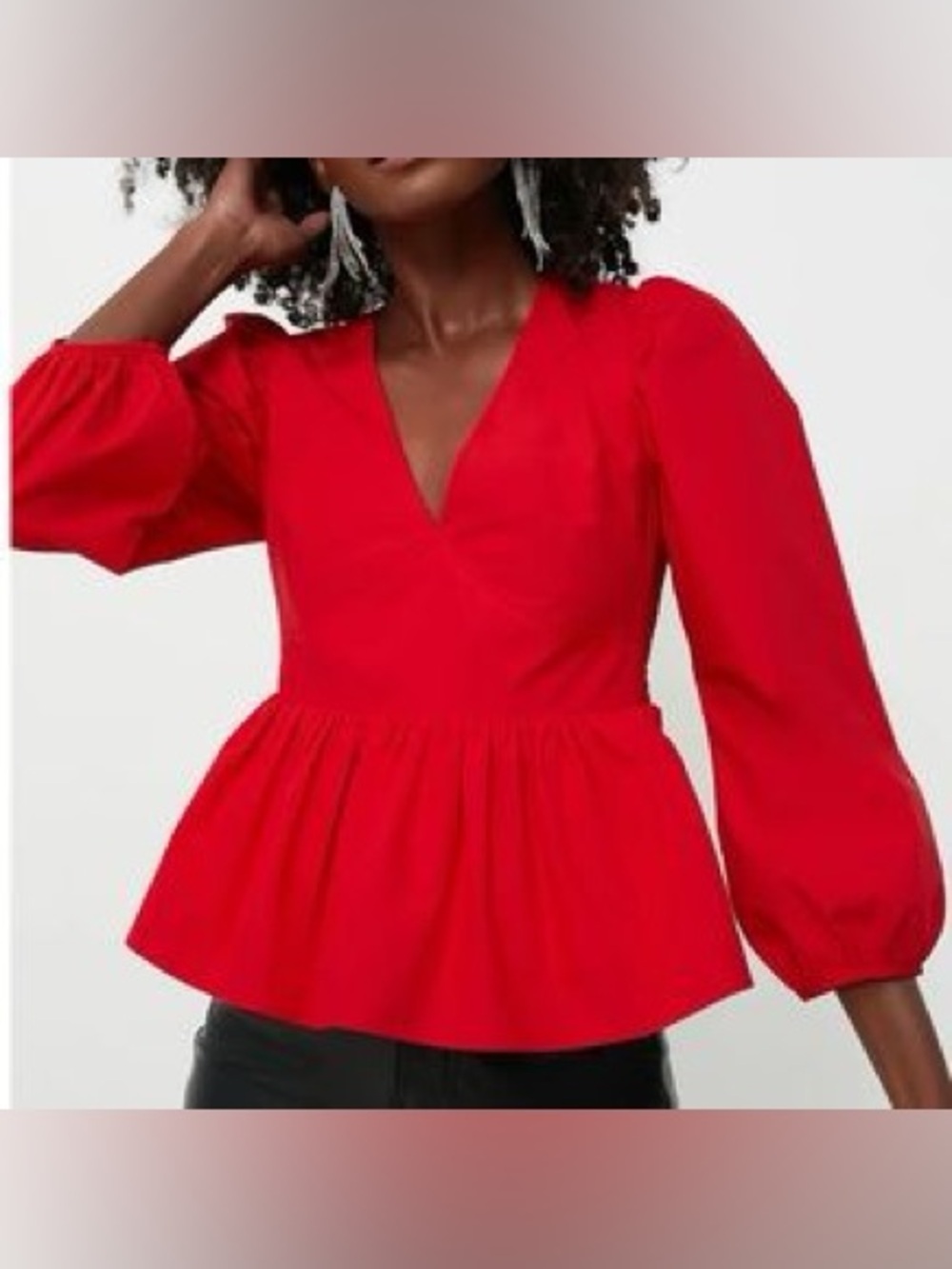 Hyacinth House NEW Cherry Red Elaina Puff Sleeve Peplum Blouse